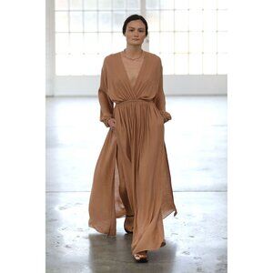 Matteau Maxi Dress Plunge Open Back Beige US4